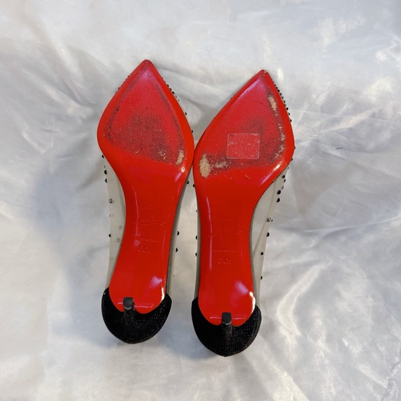 Christian Louboutin Black Glitter and Mesh Follies Strass Pumps - Picture 7 of 8